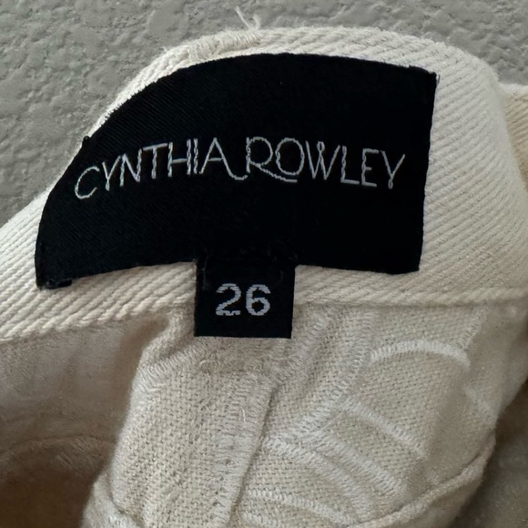 Cynthia Rowley Flora Cutout Jeans High Waist Wide Leg Cream Floral Lace Denim 26 - Picture 14 of 15